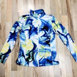 Vibrant Blue Yellow Abstract Print Womens Activewear Jacket Andrea Jovine Core